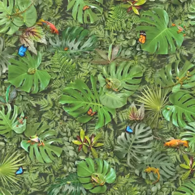 Sol vinyle Textile – effet faune & flore tropicale – Rouleau de 4m x 13m