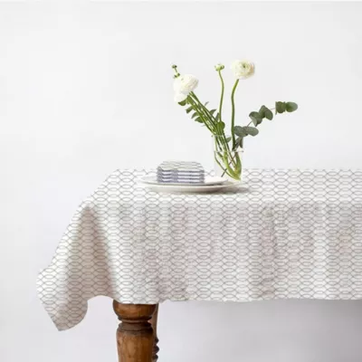 Lot nappe rectangle + 4 serviettes de table déperlante géométrique 140x240cm