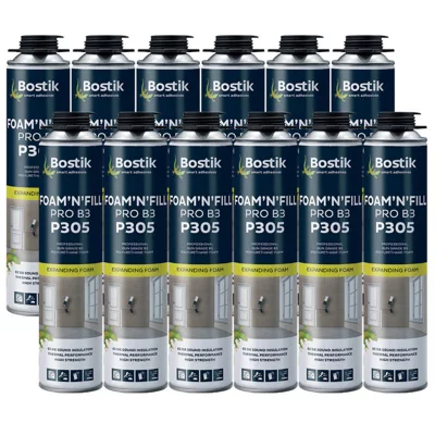Lot de 12 Mousses expansives PU pistolable P305 Foam&rsquo;n&rsquo;Fill Pro B3 750ml BOSTIK