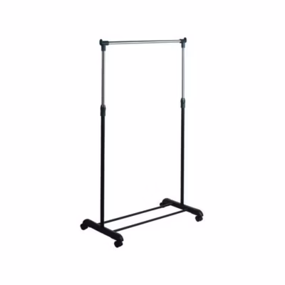 Portant à vêtements à roulettes en Inox 101-170cm Noir – Hauteur ajustable MSV