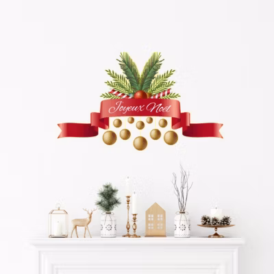 Sticker Noël ruban Joyeux Noël – Autocollants stickers adhésifs noël – décoration fêtes – 60x95cm