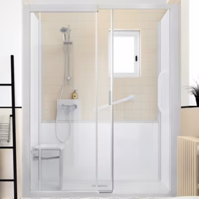 Cabine de douche Kinedo Kinemagic Sérénité 100×70 niche mixte coulissante verre transparent avec mitigeur