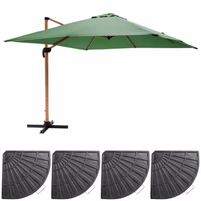 Parasol déporté 3x3m et 4 dalles lestées effet bois vert cactus  Oviala