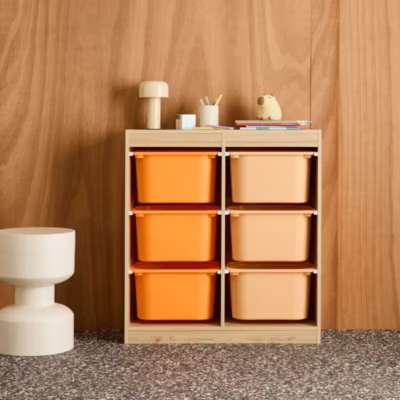 Meuble de rangement enfant 6 bacs de rangement en plastique orange pêche – Sora