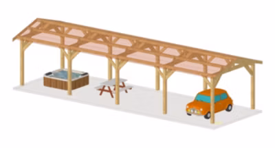 Carport SUR MESURE 2 pentes 400 cm x 10 poteaux, bois DOUGLAS Français  (Charpente en bois-auvent-abri voiture). Garantie 10 ans