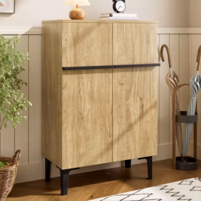 Meuble à Chaussures Moderne 2 Portes – avec Étagères Réglables – en Panneaux de Particules PB – 60×34,5×95 cm – Bois