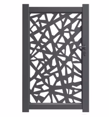 Portillon aluminium IMOLA 180×100 cm – Remplissage tôle alu découpe laser PRISME Gris 7016 – Vendu sans poteaux