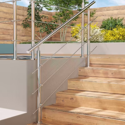 Pack garde-corps 1 m avec 3 barres en inox 304 argent installation verticale by AICA