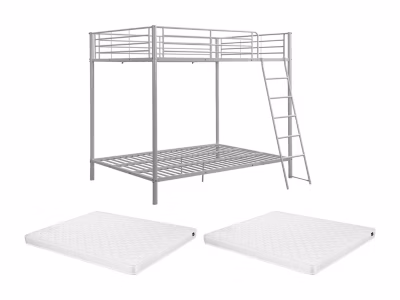 Lits superposés 2 x 140 x 190 cm – Argent + Matelas – GEMINI III