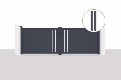 Portail battant 3,5×1,2m GIONA + 2 poteaux EIFEL H.166cm Gris