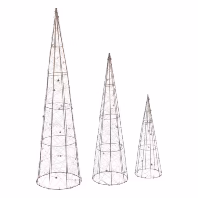 Décoration 3 sapins cônes h80 cm 90 led à piles – feeric lights & christmas