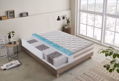 Matelas 80×190 800 ressorts Epaisseur 25 cm – Mémoire de forme 5 cm – Effet relaxant – Housse amovible – Modèle Parigi