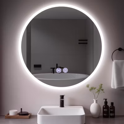 ZMH Miroir de Salle de Bain Ronde Éclairé avec Intensité Variable et Interrupteur Tactile
