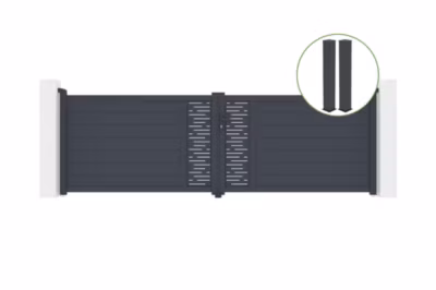 Portail battant 4m ARLBERG H.120cm alu gris + 2 poteaux 20x20cm H.166cm