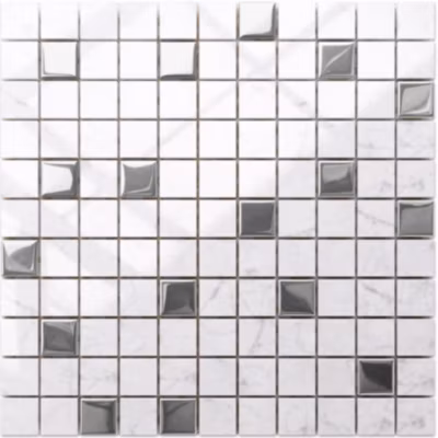 Mosaïque en verre sur filet pour salle de bain ou cuisine 30 cm x 30 cm – Silver Marble