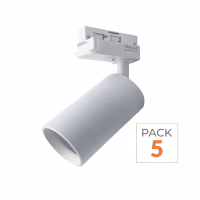 Pack de  5 – Spot LED sur rail 80 degrés Monophasé BLANC pour ampoule GU10 – SILAMP