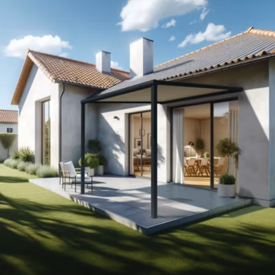 Pergola toile TILA 4,00×4,00m Motorisé à télécommande + manœuvre de secours (Ecru – Gris anthracite)