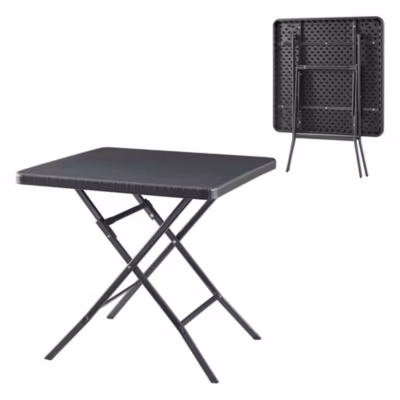 Table de camping pliante Mark 78 x 78 x 74 cm effet rotin noir en.casa