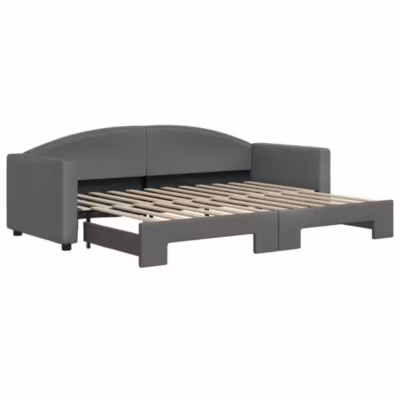 Lit simple, Lit adulte, Lit de jour avec gigogne sans matelas gris foncé 80×200 cm