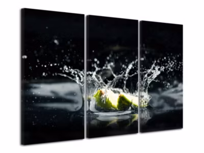 DECLINA, Tableau toile imprimée, déco cuisine, Tableau triptyque Citron Vert, 90×60 cm