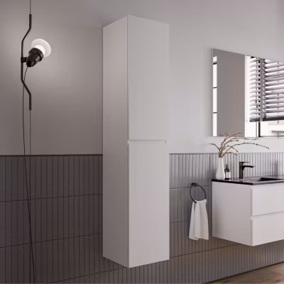 Colonne de salle de bain suspendue 35x35x170cm (LxPxH) Blanc mat 2 portes charnières gauche / droite – AVA