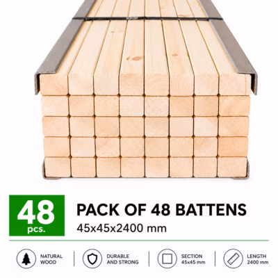 Pack de 4 lattes en pin brossé 45x45x2100 mm