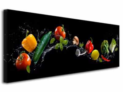 DECLINA, Tableau toile imprimée Cuisine, Tableau toile panoramique cuisine  Les Légumes, 150×60 cm