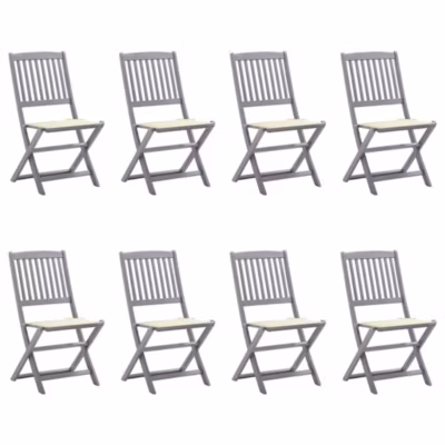 Chaises pliables d&rsquo;extérieur lot de 8 et coussins Bois d&rsquo;acacia vidaXL