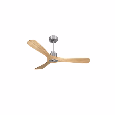 Tenerife  – Super destratificateur et ventilateur DC 132 cm  Chrome pales bois clair sans Lumière 25 à 35 m²