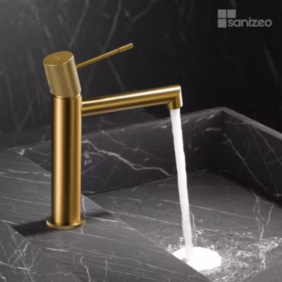 Mitigeur de Lavabo Anti-Calcaire Bec Bas Or Brossé IMEX LINE BDD038-1OC