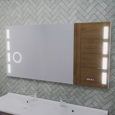Miroir LED réglable EXCELL PLUS – 140 x 70 cm avec antibuée, loupe et horloge