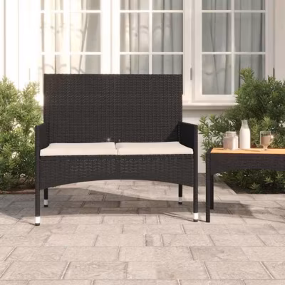 vidaXL Banc de Jardin à 2 Places avec Coussins Noir Résine Tressée, siège, chaise de banc, banc de patio, siège de banc, 319488