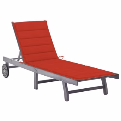 vidaXL Chaise longue de jardin avec coussin Gris Bois d&rsquo;acacia solide