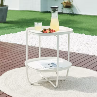 Table basse avec plateaux amovibles Sandefjord acier 58 x 46 x 46 cm blanc en.casa