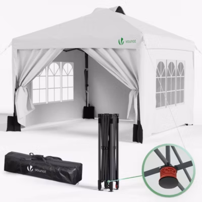 Tonnelle de Jardin 3x3m POP UP installation facile avec portes et fenetres Blanc VOUNOT