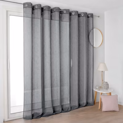 Voilage grande largeur léger à aspect lin (285×250 cm – Gris Foncé)