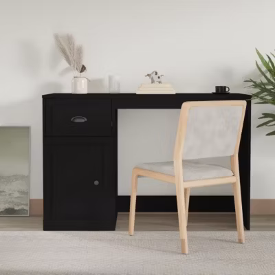 vidaXL Bureau avec tiroir noir 115x50x75 cm bois d&rsquo;ingénierie 816473