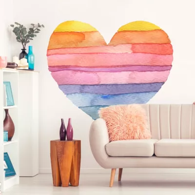 Papier peint intissé pré-encollé fresques géantes – CŒUR ARC-EN-CIEL – 90x90cm