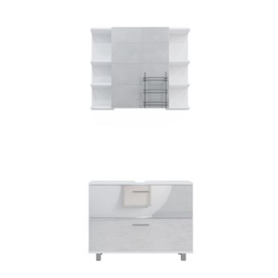 Vicco Ensemble de meubles de salle de bain Blanc Haute brillance 2 pièces, meuble bas 80 cm