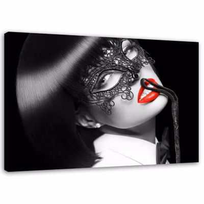Tableau sur toile, Femme au masque noir 100×70 cm