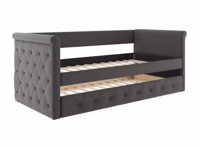 Lit banquette gigogne capitonné LOUISE – 2x90x190cm – tissu gris