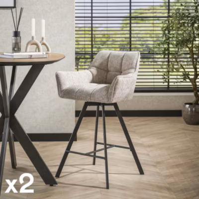 Chaise de bar pivotante en velours texturé sable (lot de 2) MELBOURNE