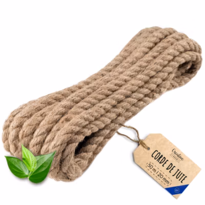 Creative Deco 50m Corde de Jute Epaisseur 20mm – Personnalisation Possible Tous les 5m – Corde Solide – Torsadé Fibres Naturelles