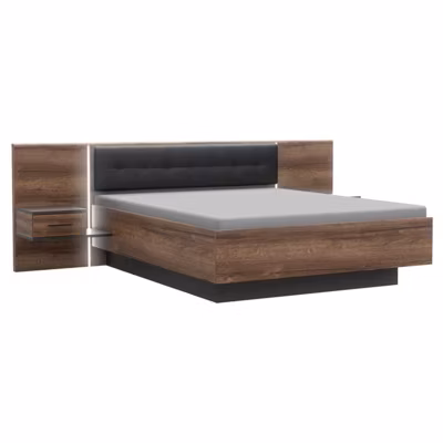 Lit double 180 x 200 décor chêne foncé et noir avec LED – RIVIERA