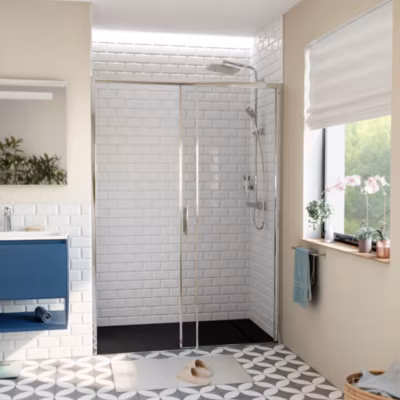 TEX BB Porte de douche 140x195cm coulissante anticalcaire avec profilés chrome brillant  (SATTEXDBB140CRT-SET)