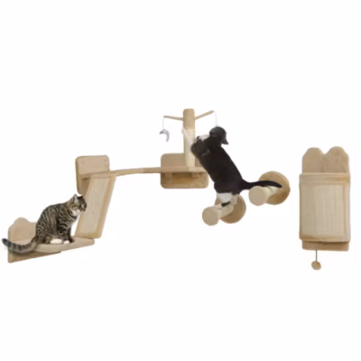 Mur d&rsquo;escalade pour chat – arbre à chat design mural – griffoirs, grattoirs, jeux – sisal naturel peluche beige