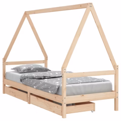 Lit simple, Cadre de lit enfant avec tiroirs 90×200 cm bois de pin massif