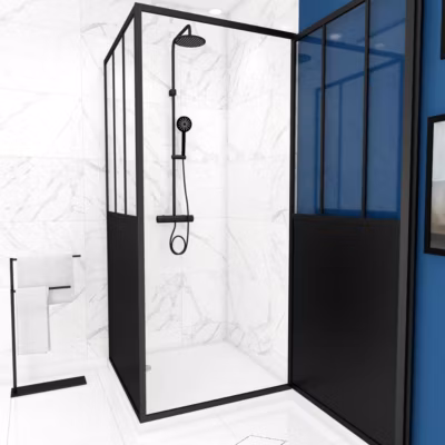 Pack trio paroi porte de douche porte pivotante 80×200 + paroi de retour 80 cm + receveur