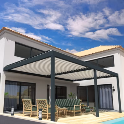 Pergola Bioclimatique COCOON Mixte Gris anthracite / Blanc 8,00×3,563m (Vérin à télécommande)