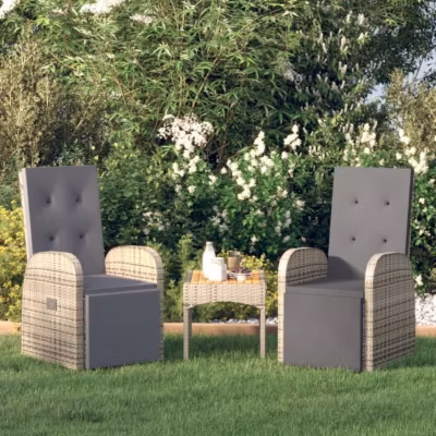 319538 vidaXL Chaises de jardin inclinables coussins 2pcs Gris Résine tressée